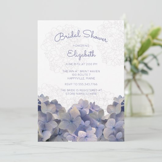 Lavender Floral Hydrangea Bridal Shower Invitation Kaart (Staand voorkant)
