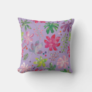 Lavender Floral Leaf Pattern Throw Pillow Kussen