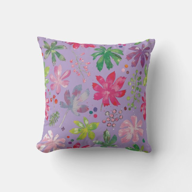 Lavender Floral Leaf Pattern Throw Pillow Kussen (Voorkant)