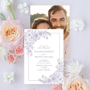 lavender Floral Line Art Foto Weddenschap Kaart