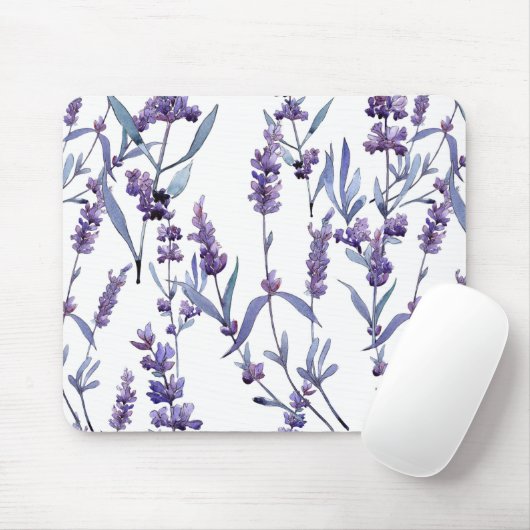 Lavender Floral on White Muismat (Met muis)