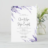 Lavender Floral Paars QR code all in one Wedding Kaart (Staand voorkant)