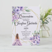Lavender floral Quinceañera Invitation (Debout devant)
