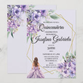 Lavender floral Quinceañera Invitation (Devant / Derrière)