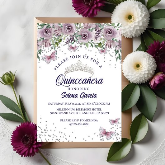 Lavender Floral Quinceañera Invitation | Elegant B