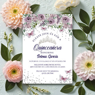 Lavender Floral Quinceañera Invitation | Elegant B