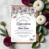 Lavender Floral Quinceañera Invitation | Elegant B Kaart