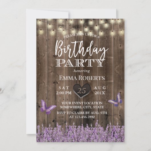 Lavender Floral Rustic Barn Wood Kaart (Voorkant)
