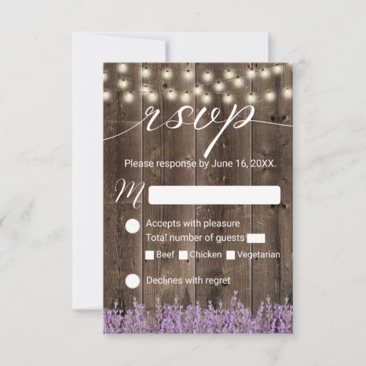 Lavender Floral Rustic String Lights Wedding RSVP (Voorkant)