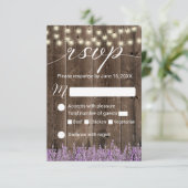 Lavender Floral Rustic String Lights Wedding RSVP Kaartje (Staand voorkant)