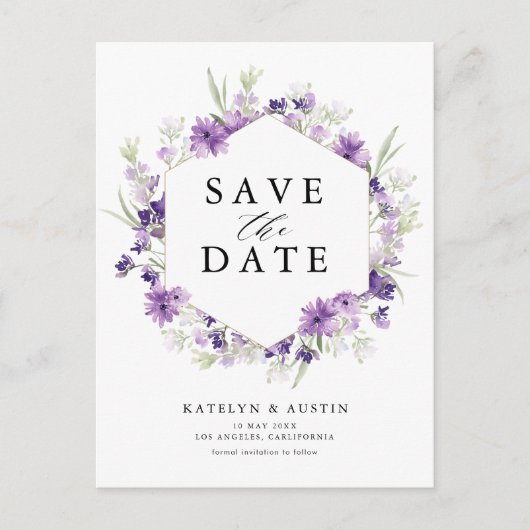lavender floral save the date briefkaart (Voorkant)
