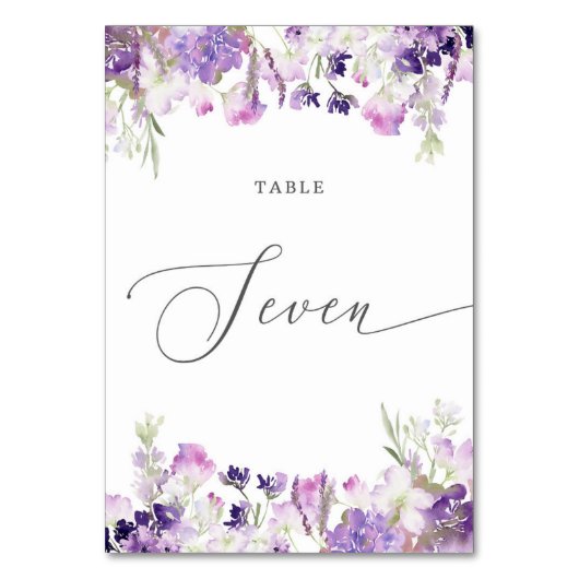 Lavender floral Seven Table Number Kaart (Voorkant)