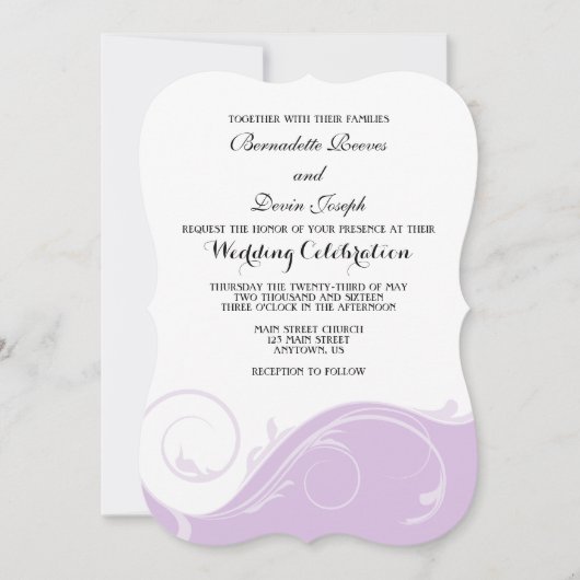 Lavender Floral Swirl Bracket Wedding Invites Kaart (Voorkant)