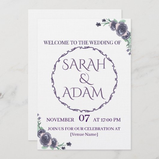 Lavender Floral Wedding Invitation (Devant / Derrière)