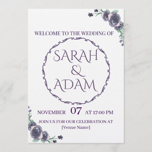 Lavender Floral Wedding Invitation Kaart (Voorkant)