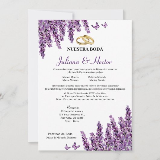 Lavender Floral Wedding Invitation Kaart (Voorkant)