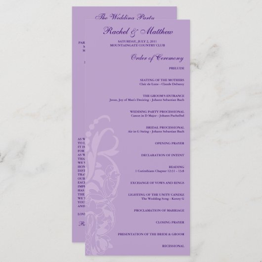 Lavender Floral Wedding Programme (Devant / Derrière)