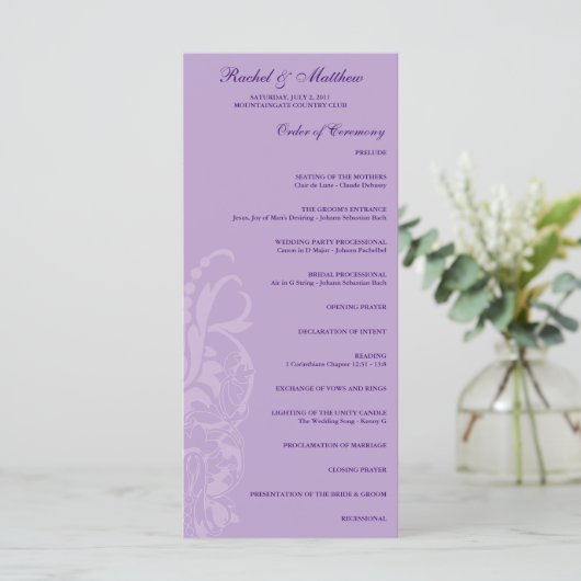 Lavender Floral Wedding Programme (Debout devant)