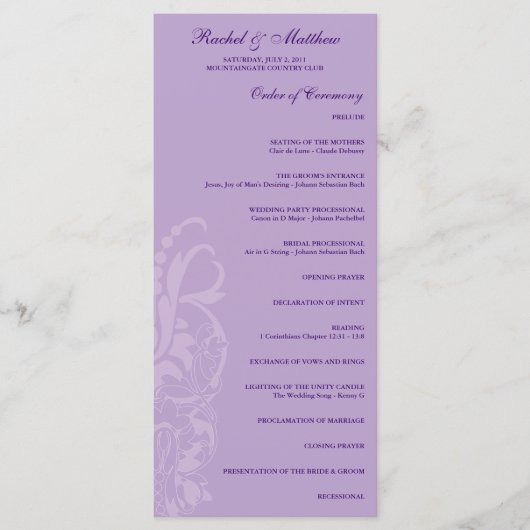 Lavender Floral Wedding Programme (Devant)