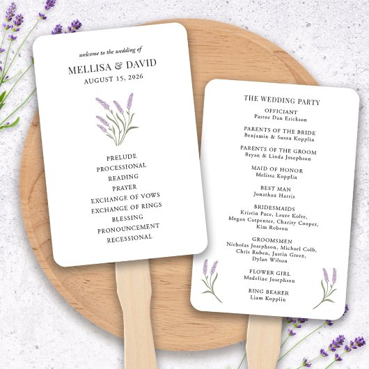 Lavender Floral Wedding Programme Fan Handwaaier