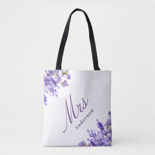Lavender florals violet script mw naam bruiloft draagtas (Voorkant)