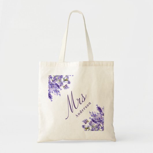 Lavender florals violet script mw naam bruiloft tote bag (Voorkant)