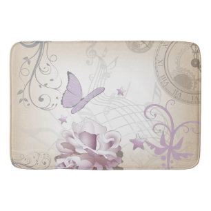 Lavender  Flower, Butterfly, Music, Clocks, Clocks Badmat