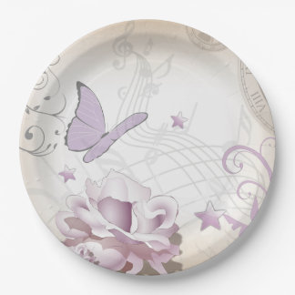 Lavender Flower, Butterfly, Music, Clocks, Clocks Papieren Bordje