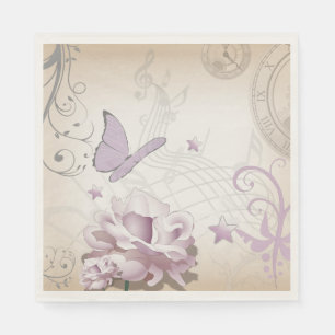 Lavender  Flower, Butterfly, Music, Clocks, Clocks Servetten