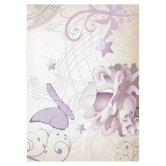 Lavender Flower, Butterfly, Music, Clocks, Clocks Tafelkleed (Voorkant)