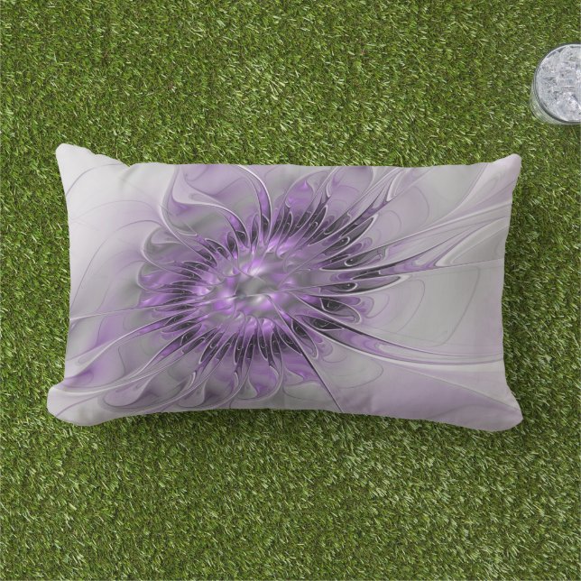 Lavender Flower Dream Modern Abstract Fractal Art Buitenkussen (Gras)