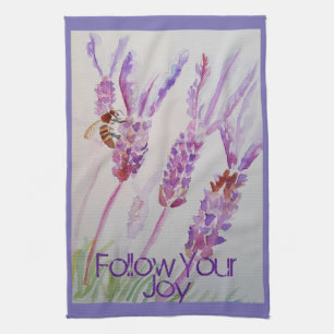 Lavender Flower Paars Waterverf Bee Follow Joy Theedoek