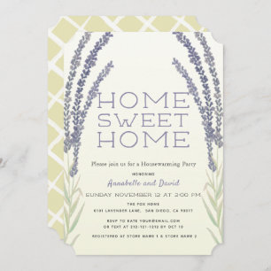 Lavender Flower Sprigs Yellow House Warming Party Kaart