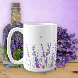 Lavender Flowers and Butterflies Coffee Mok