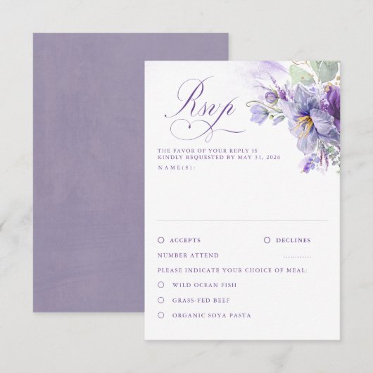 Lavender Flowers Botanical Chic Wedding RSVP (Devant / Derrière)
