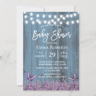 Lavender Flowers Butterfly Dusty Blue Baby shower Kaart