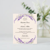 Lavender flowers champage cream wedding invitation (Staand voorkant)