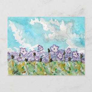 Lavender Flowers & Clouds Briefkaart