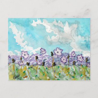 Lavender Flowers & Clouds Briefkaart