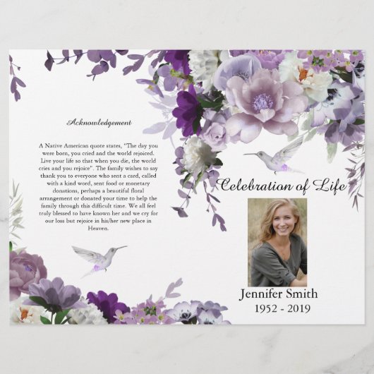 Lavender Flowers Hummingbird Funeral Programme Flyer (Voorkant)