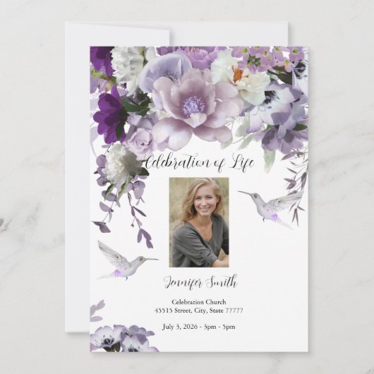 Lavender Flowers Hummingbird Invitation Kaart (Voorkant)