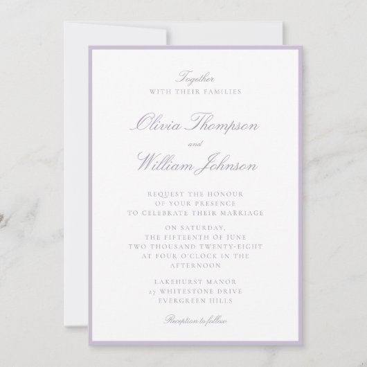 Lavender Framed Wedding Invitation (Devant)