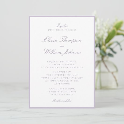 Lavender Framed Wedding Invitation (Debout devant)