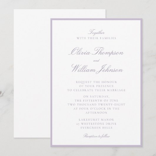 Lavender Framed Wedding Invitation (Devant / Derrière)