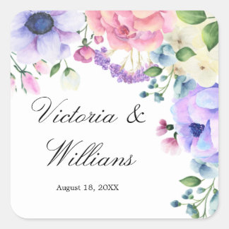 Lavender Garden Romantic Watercolor Floral Envelop Vierkante Sticker