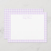 Lavender Gingham check Baby Girl Flat Dank u Bedankkaart (Voorkant / Achterkant)