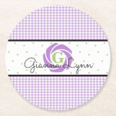 Lavender Gingham Monogrammed Ronde Kartonnen Onderzetter (Voorkant)