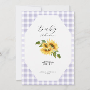 Lavender Gingham Sunflower Generic Baby shower Kaart