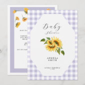 Lavender Gingham Sunflower Generic Baby shower Kaart (Voorkant / Achterkant)
