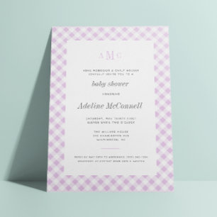 Lavender Gingham Traditional Baby shower Kaart